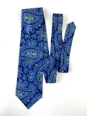 90s Deadstock Silk Necktie, Men's Vintage Blue Green Paisley Pattern Tie, NOS