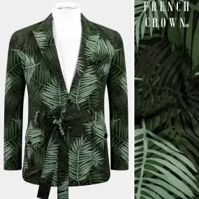 Asparagus Green with Sage Green Leaves Printed Premium Cotton Designer Blazer