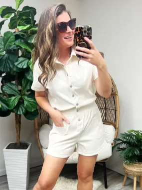 Break Point Collared Romper in Natural