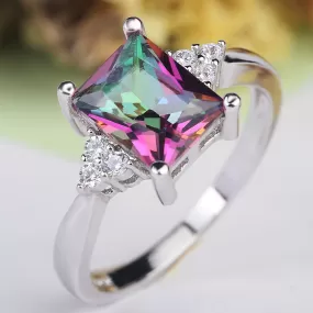 Bright Multicolor CZ Zircon Square Crystal Ring