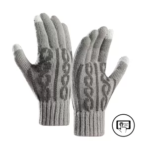 CHAIN JACQUARD FLEECE THICKEN COLD-PROOF TOUCH SCREEN KNITTED GLOVES