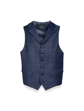 Classic Fit Essential Wool Suit Vest - Navy Windowpane