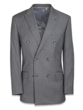 Classic Fit Sharkskin Double Breasted Peak Lapel Suit Jacket - Grey