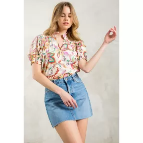 Lily V-Neck Flower Print THML Top