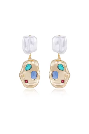 Rainbow Crystal Nugget & Pearl Earrings