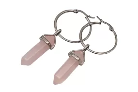 Silver Rose Quartz Crystal Hoops