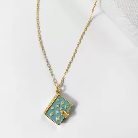 Stardust Book Locket (Aquamarine) - Gold