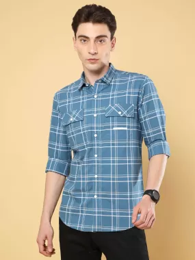 Steel Blue Cross Check Shirt