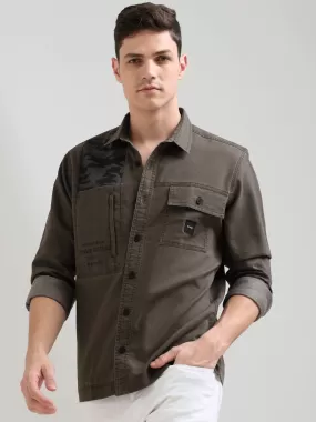 Taupe brown denim shirt