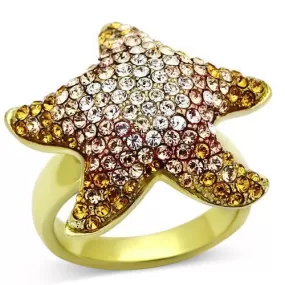 TK1034 IP Gold(Ion Plating) Stainless Steel Ring with Top Grade Crystal in Multi Color